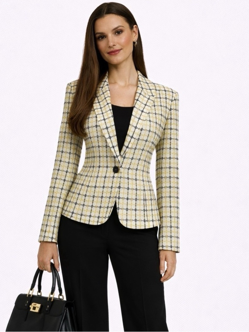 Pendleton Silk Cotton Textured Woven Plaid Blazer Yellow Black Sz 18